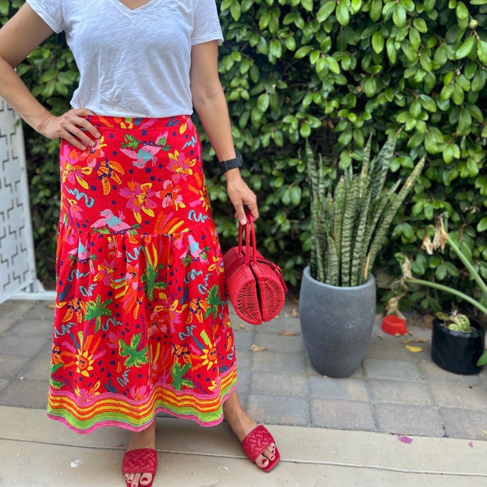 Linen Blend Maxi Red Skirt size M